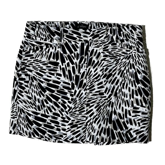 WHBM NWT 5-inch Smooth Stretch  Shorts Sz 2 Abstract Black Beige Print - Picture 1 of 4
